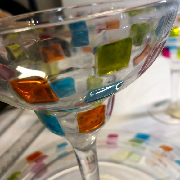 Vintage Colourful Tradewind Bay 4 , 12oz Margarita Glasses with 12” Plate - Picture 3 of 13